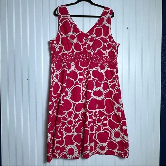 Boden Pink White Floral Alfani Floral Dress V-neckline sleeveless cotton 18L - Picture 1 of 11